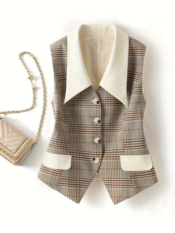 بدلة نسائية كلاسيكية منقوشة صدرية ، معطف أنيق بطية صدر ، تصميم مزاجي ، إحساس ، معطف كاجوال بسيط ، ملابس مكتب ، موضة جديدة