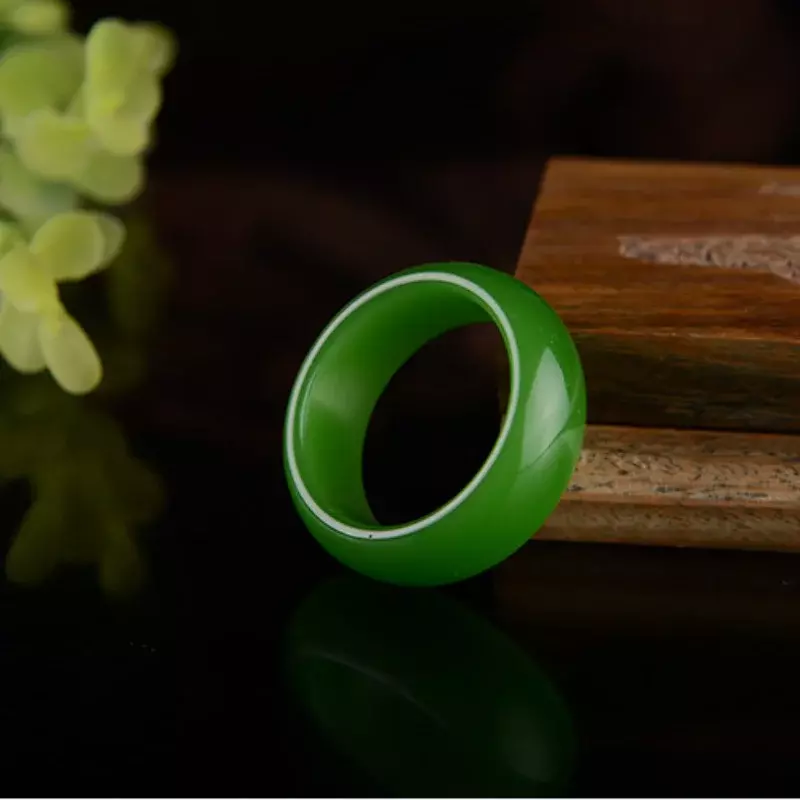 خاتم اليشم الأخضر الطبيعي من Xinjiang Hetian ، تميمة اليشم الصينية ، مجوهرات منحوتة يدويًا للنساء والرجال