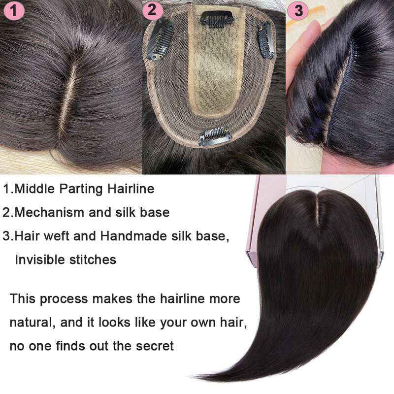 سيجو-سيلك بيس باروكة شعر للنساء ، 100% قطعة شعر طبيعي ، 4 مشابك ، وصلات شعر ، 10x12 سنتيمتر ، 2.5x9 سنتيمتر ، هيربيسي