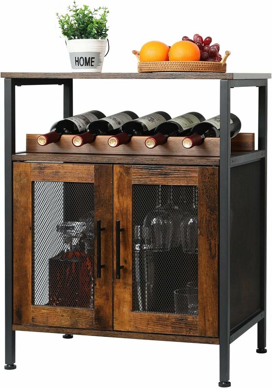 مبرد نبيذ لون عتيق مع أرفف زجاجية ، رف نبيذ قابل للإزالة ، تخزين خزانة صغير مع أبواب شبكية ، بار قهوة