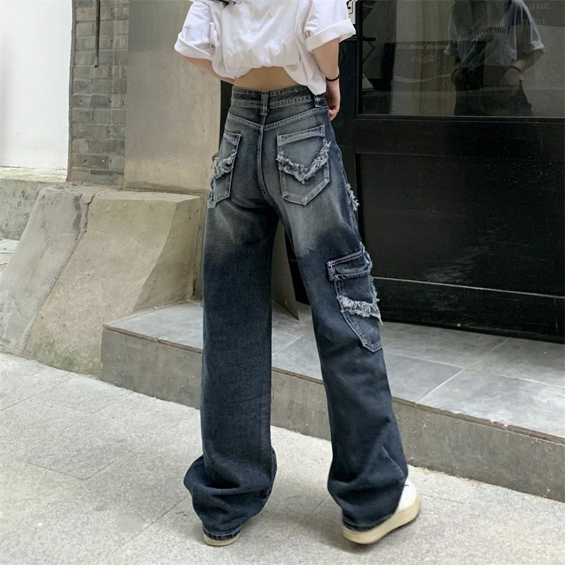 المرأة خمر Y2K الشارع الشهير فضفاض البضائع الجينز عالية الخصر مستقيم بنطال ذو قصة أرجل واسعة سراويل جينز الجنية الجرونج Alt الملابس
