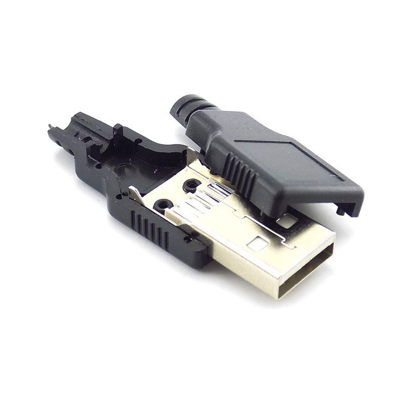 5/10 قطعة 4 دبوس USB 2.0 نوع A ذكر المقبس موصل قابس محول مع غطاء بلاستيكي أسود لحام نوع DIY بها بنفسك موصل H10