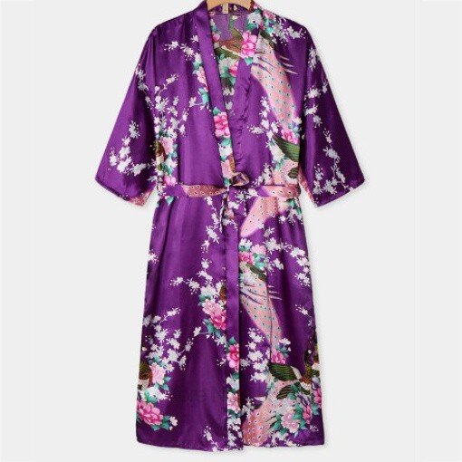 طباعة الصينية المرأة الحرير رايون Robes طويل مثير ثوب النوم يوكاتا كيمونو حمام ثوب النوم حجم كبير البشاكير الحميمة الملابس الداخلية
