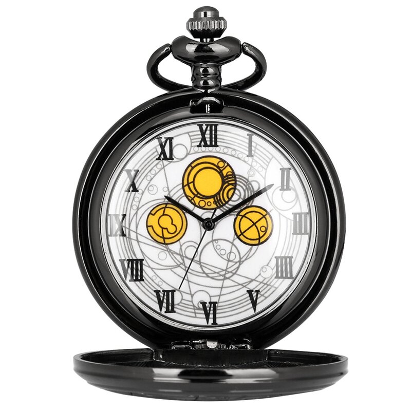 موضة فيلم الوقت الرب الساعات المحمولة الفضاء استكشاف بطل تصميم ساعة جيب كوارتز أسود تأثيري الهدايا مع سلسلة 2022