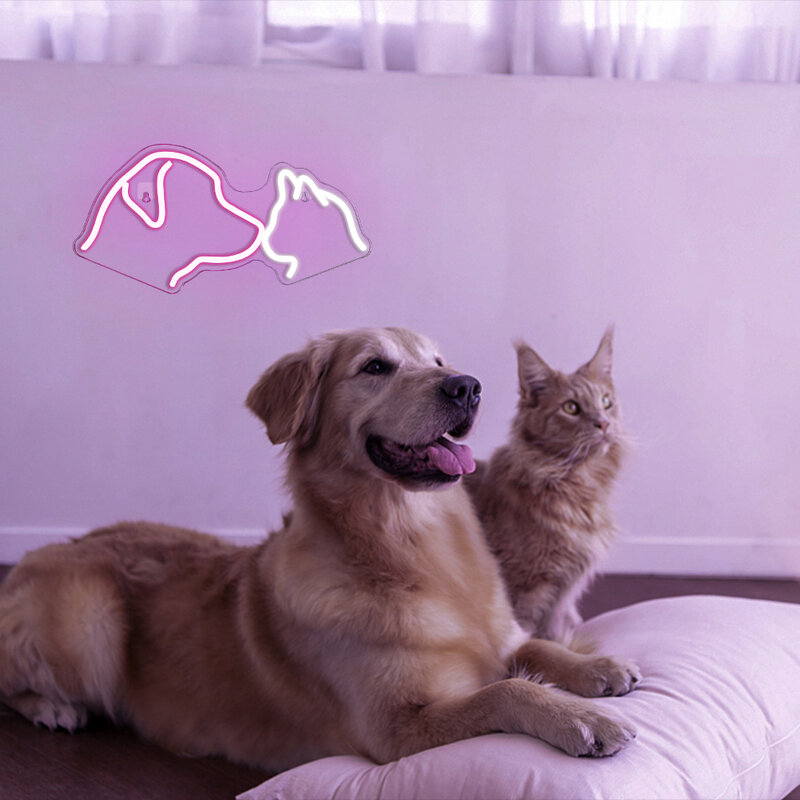 لافتة نيون LED تعمل بمنفذ USB لتزيين الغرف ، مصباح حائط ، كلب ، قطة ، وردي ، أبيض ، حيوان ، حفلة ، منزل ، بار ، غرفة نوم ، حيوان أليف ، متجر