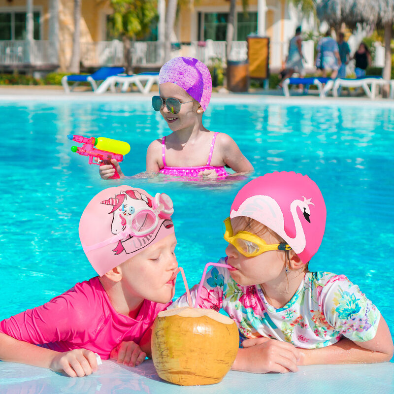 مقاوم للماء مرنة سيليكون قبعة السباحة للأطفال ، لطيف قبعة حمام السباحة ، قبعات الاستحمام ، طبيعة قبعة الغوص للأطفال والفتيات