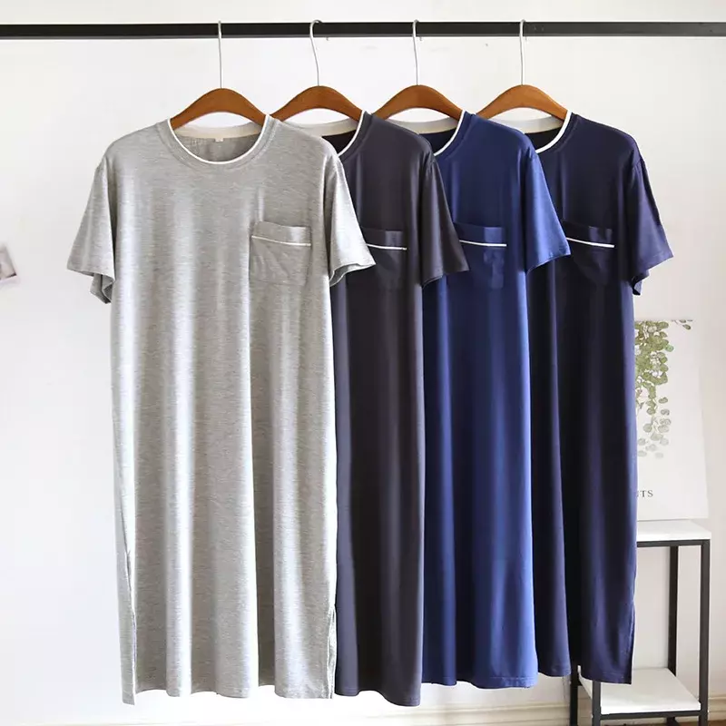 قميص نوم رقيق مشروط للرجال ، قميص نوم من قطعة واحدة ، أكمام قصيرة ، فستان نوم متوسط الطول ، فستان نوم للحمام المنزلي ، M32 ، صيف