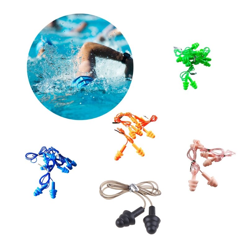 5 أزواج من سدادات أذن السباحة المصنوعة من السيليكون الناعم المريحة المقاومة للماء لمنع الضوضاء