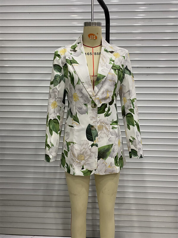 Keyanketian-بدلة نسائية بطبعة أوراق زهور ، طراز رعوي ، صدر واحد ، جيوب مزدوجة ، ملابس خارجية فضفاضة ، ربيع ، إطلاق جديد ،