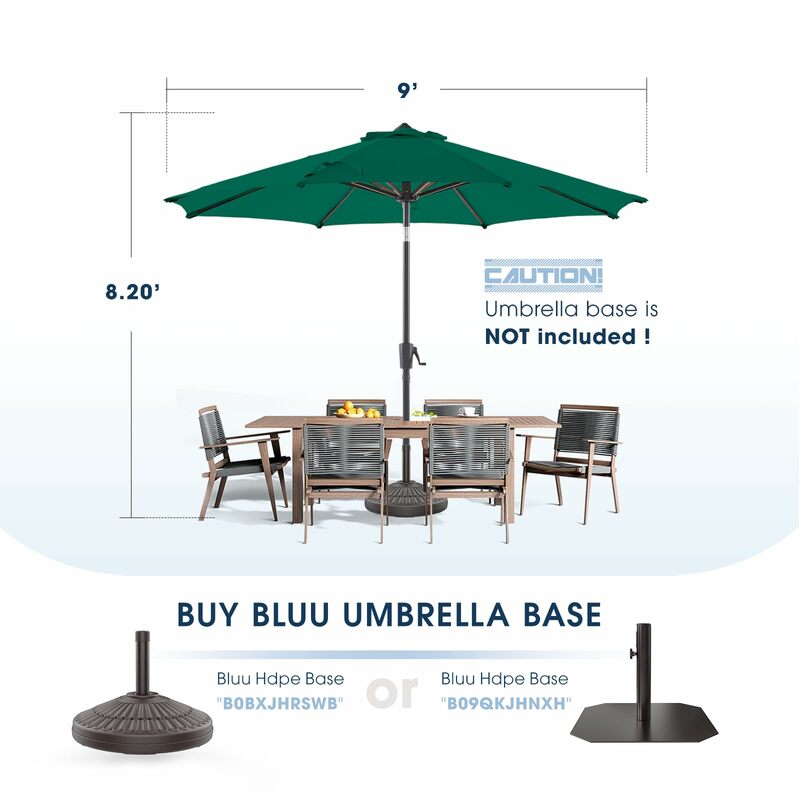 مظلة فناء مظلات طاولة خارجية ، مظلة أوليفين ، مظلات مركز السوق ، أخضر داكن ، 9 قدم ، مقاومة تتلاشى لمدة 36 شهرًا ، طبقة واحدة