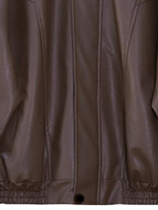 جاكيت نسائي جلد كلاسيكي بسحاب ، كم طويل ، فضفاض ، كاجوال ، رائع ، ملابس كورية ، أسود وبني ، جديد ، ربيع ، خريف ،