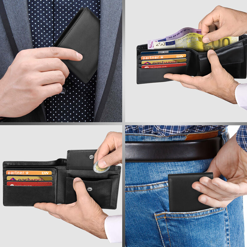 حقيقي محفظة جلدية رجالي كلاسيكي أسود لينة محفظة عملة جيب حامل بطاقة الائتمان