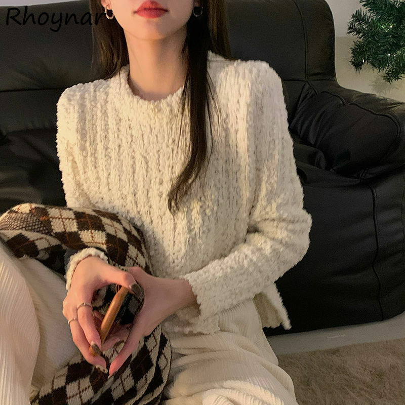 Pullovers Women Solid Casual Sweet Elegant Soft Fashion Korean All-match Свитер O-neck Autumn Long Sleeve Retro Simple Warm Chic
