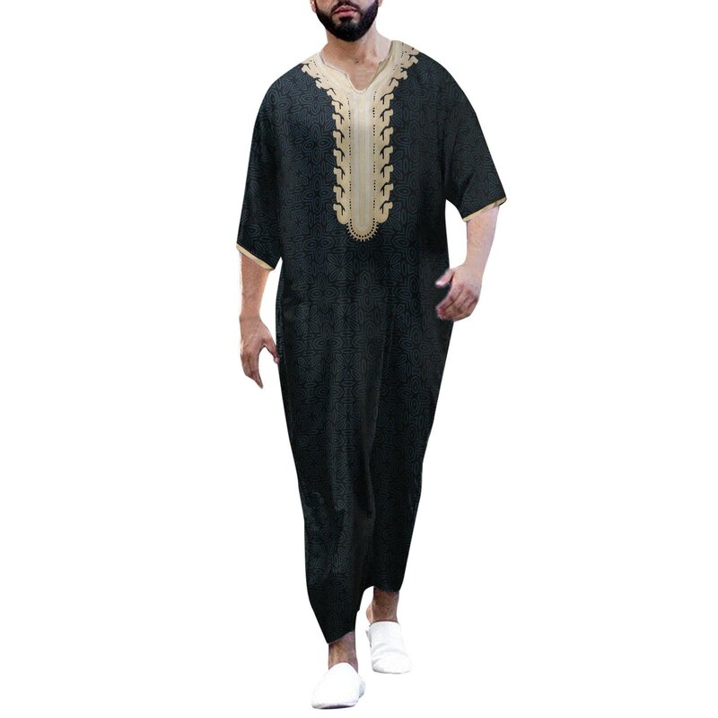 عباءة عربية مطرزة كلاسيكية للرجال ، ملابس إسلامية ، أحادية اللون ، حجم كبير ، أزياء إسلامية ، تونك بنصف كم