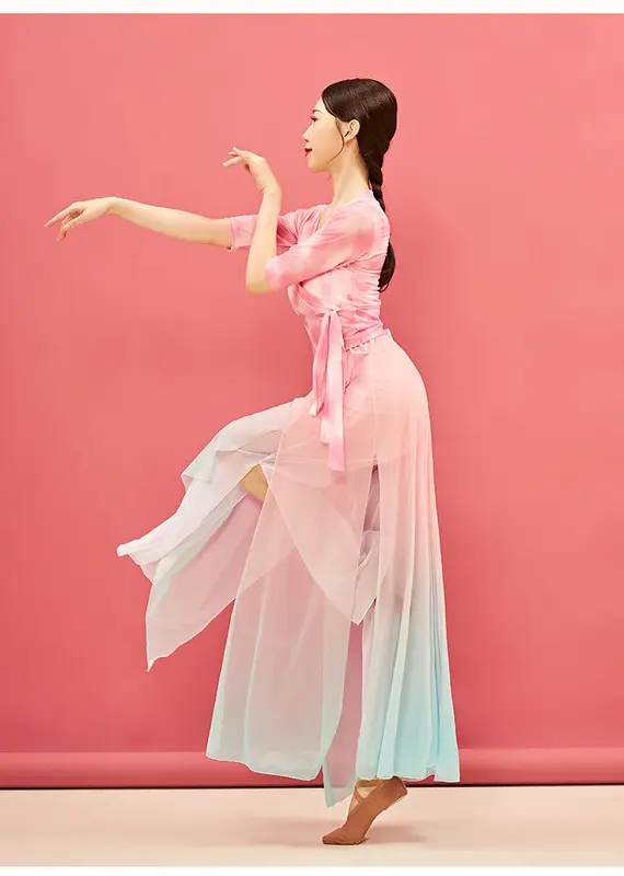 مجموعة امتحانات فن الرقص الصيني للنساء ، بطلاقة تدريجية ، بنطلون ذو أرجل واسعة ، ملابس شاش ، مهارات ممارسة