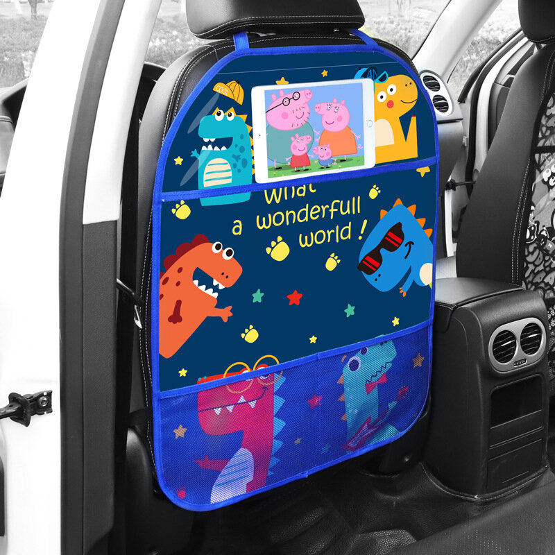 1 قطعة الكرتون مقعد السيارة الخلفي حامي غطاء للأطفال أطفال الطفل مكافحة ركلة وسادة متعددة الوظائف لطيف سيارة المنظم تخزين حقيبة