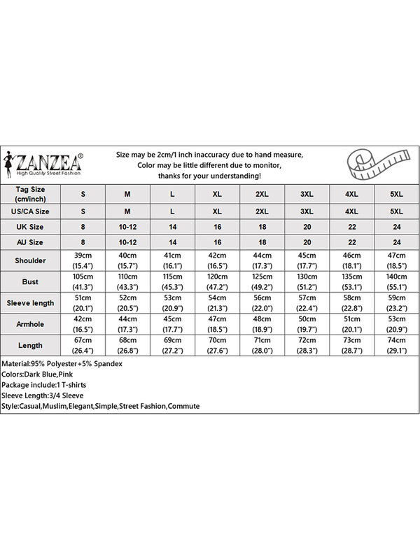 ZANZEA-بلوزة مخططة للنساء ، بلوزات غير رسمية ، رقبة دائرية ، 3/4 كم ، بلوزة للعمل ، مسلم ، رمضان ، تركيا ، فضفاض ، كبير الحجم ، موضة ، صيف