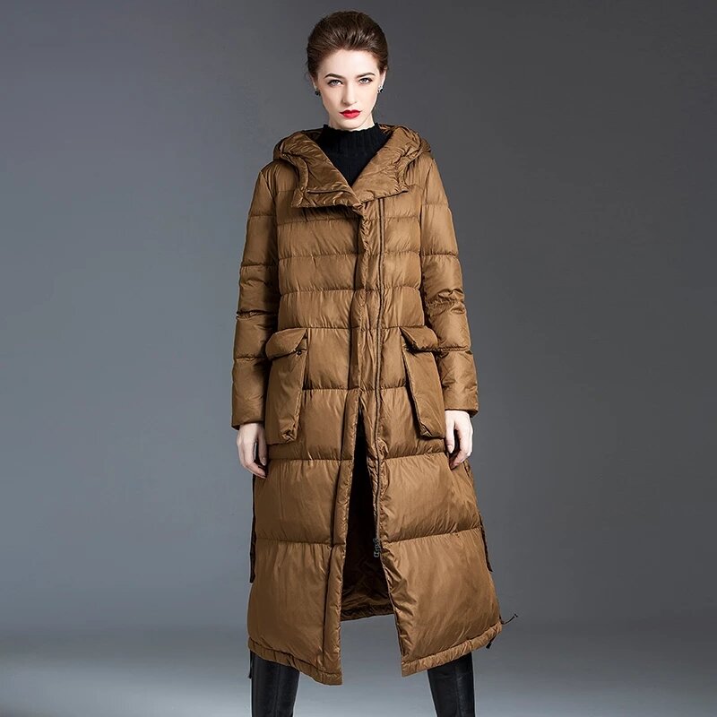 Hooded Women's Down Coats Jackets 2023 winter new style loose long over the knee 90% duck down jackets coat overcoats