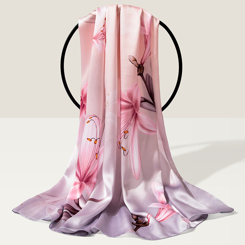 الحرير المرأة وشاح طباعة الحرير الرقبة الأوشحة هانغتشو شال حريري يلتف 100% الحرير الطبيعي طويل الحجاب Foulard فام 170x53cm