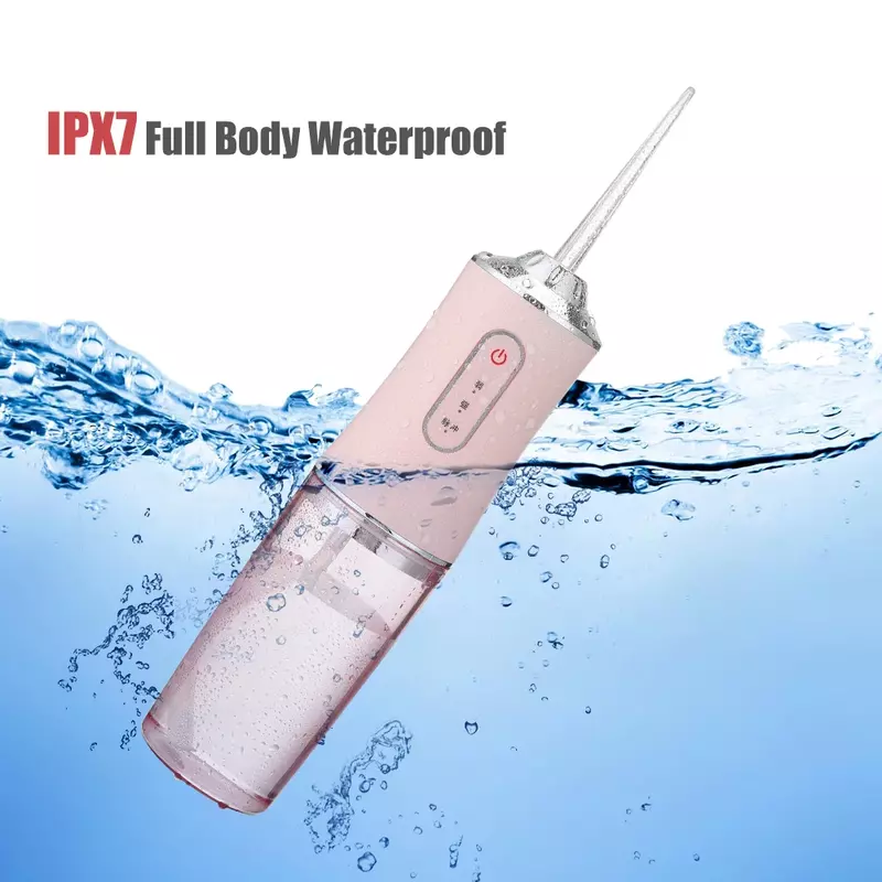 رشاش مياه متنقل لتنظيف الفم والأسنان, بخاخ قابل لإعادة الشحن عبر USB، أداة رش المياه، 4 فوهات 220 ملل، 3 أوضاع، مقاوم للمياه بمعيار IPX7، سرعة 1400 دورة في الدقيقة