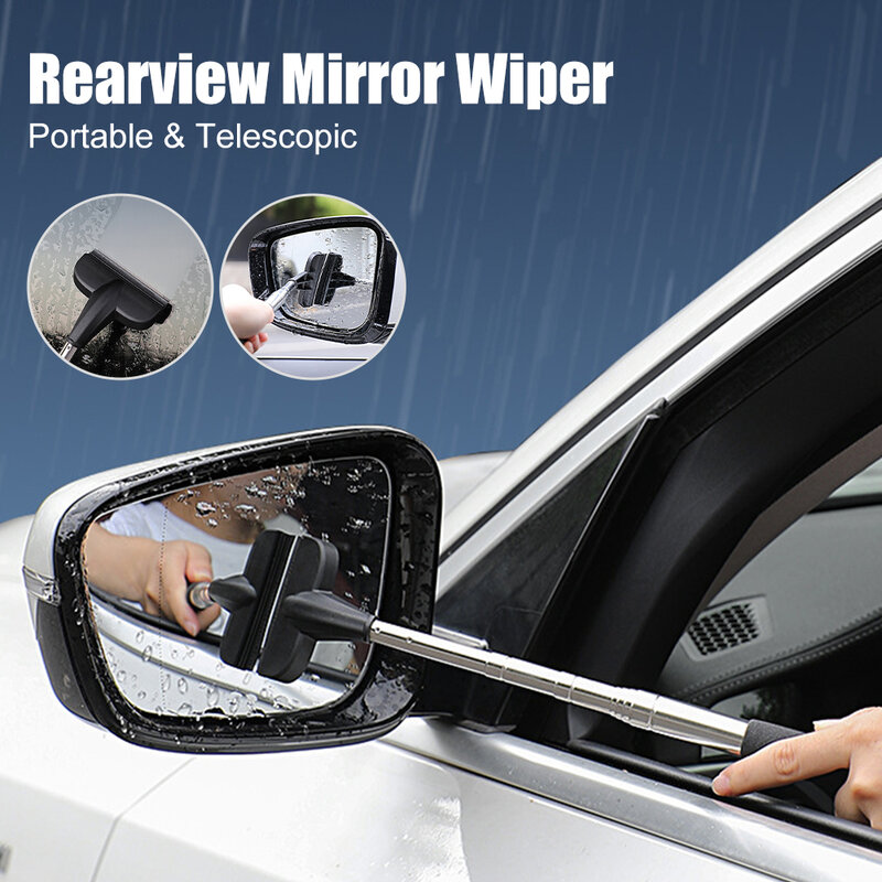 المحمولة المطر زجاج نافذة تنظيف أداة سيارة الجانب مرآة ممسحة تلسكوبي مرآة الرؤية الخلفية ممسحة مقبض للتمديد