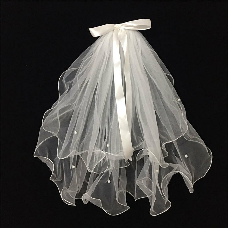 اللؤلؤ الأبيض مشط الزفاف قصيرة طبقتين أنيقة veالحجاب الزفاف للعروس تأثيري حلي اكسسوارات للشعر