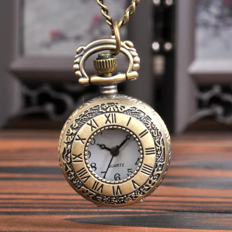 أنيقة موضة خمر ساعة الجيب سبيكة الأرقام الرومانية المزدوج الوقت عرض ساعة قلادة سلسلة الساعات صبي فتاة هدايا عيد