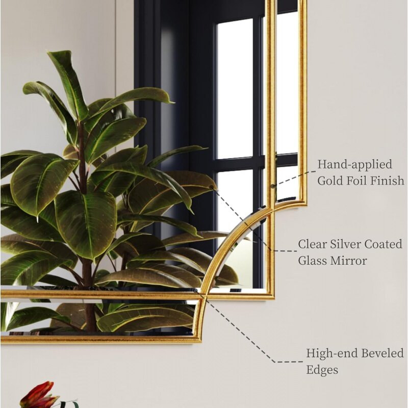 كيلي ميلر-مرآة ذهبية كبيرة للجدار ، الفن التقليدي ، مشطوف للزينة ، طول كامل ساعة ، 24 بوصة × 48 بوصة