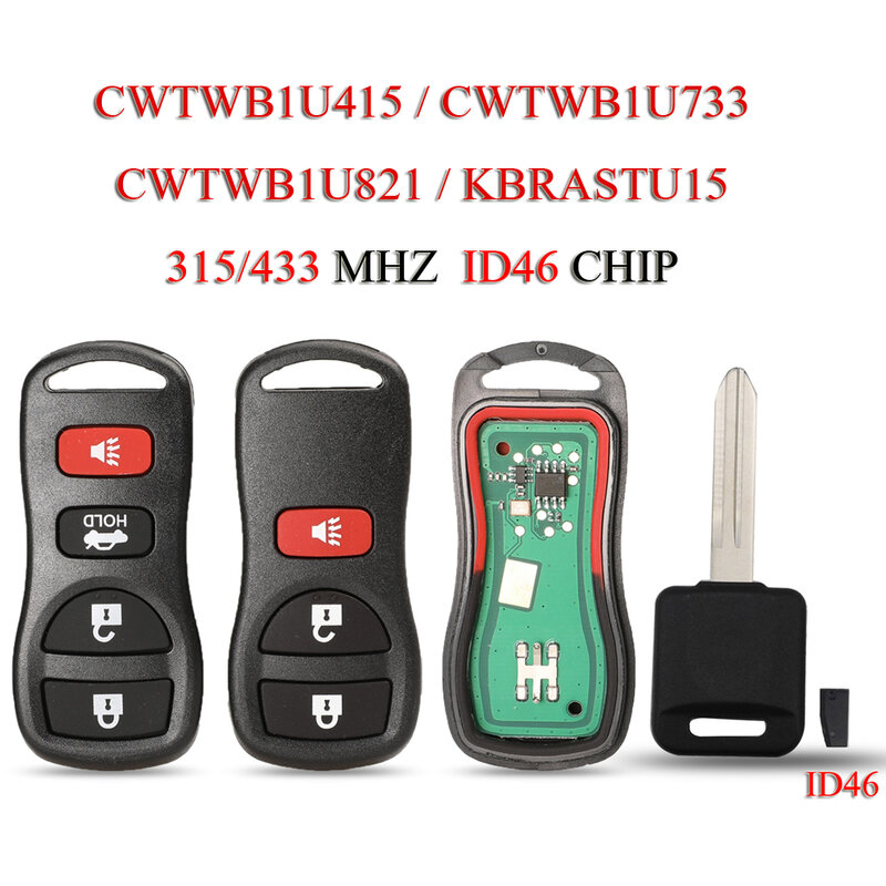 Jingyuqin KBRASTU15 مفتاح السيارة الذكية عن بعد لإنفينيتي I35 G35 نيسان ألتيما ماكسيما سينترا تيتان ID46 رقاقة 315/433MHZ CWTWB1U415