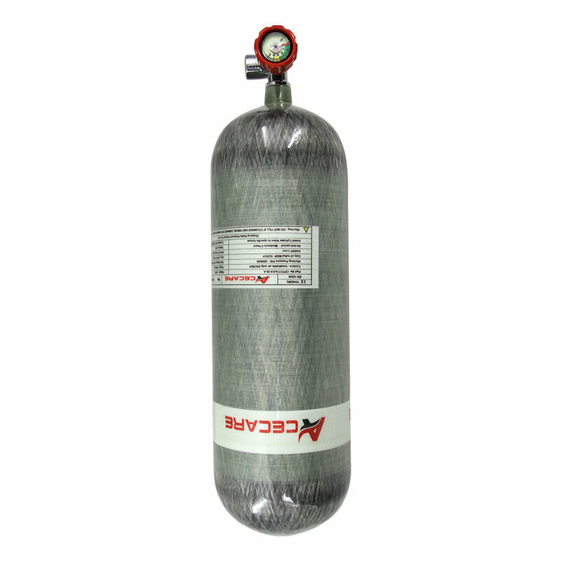 Acecare 300Bar 9L CE الغوص اسطوانة الكربون HPA 4500Psi خزان الهواء صمام ومحطة الإيداع M18 * 1.5 السلامة من الحرائق والغوص