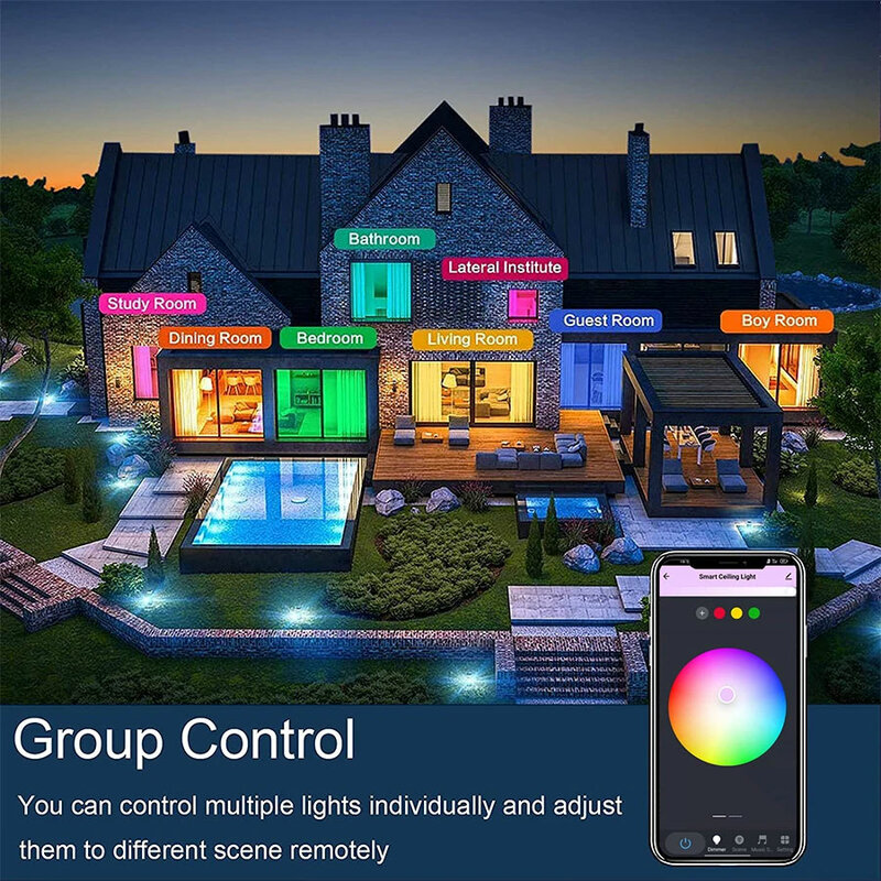 مصباح سقف ليد ذكي واي فاي من Tuya ، إضاءة مستديرة ، يعمل مع اليكسكا ، جوجل للمنزل ، غرفة النوم ، غرفة المعيشة ، RGB ، AC V ، 24W
