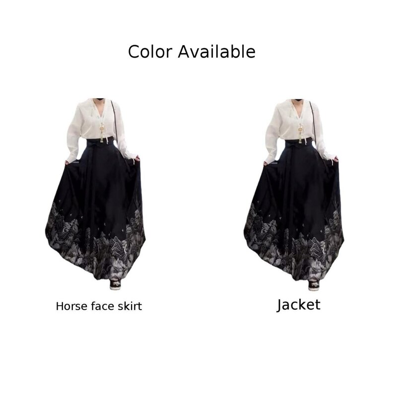 تنورة بدلة هانفو بسيطة طويلة الرجعية ، تطريز وجه الحصان ، راقية ، أحادية اللون ، أزياء مريحة ، ساخنة ، جديدة
