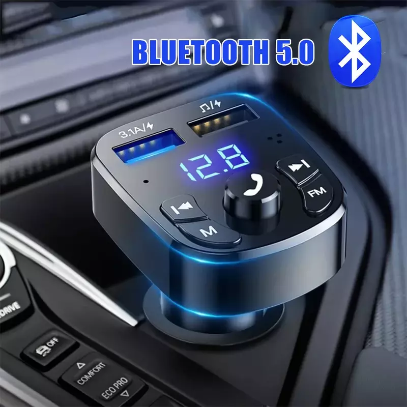 سيارة حر اليدين بلوتوث متوافق 5.0 طقم جهاز بث إف إم للسيارة MP3 المغير لاعب يدوي استقبال الصوت 2 USB شاحن سريع