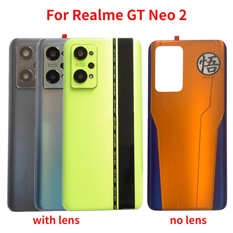 الزجاج الخلفي الأصلي ل Realme GT Neo 2 ، غطاء البطارية ، الباب الخلفي الإسكان الحال مع عدسة الكاميرا الزجاجية ، استبدال أجزاء
