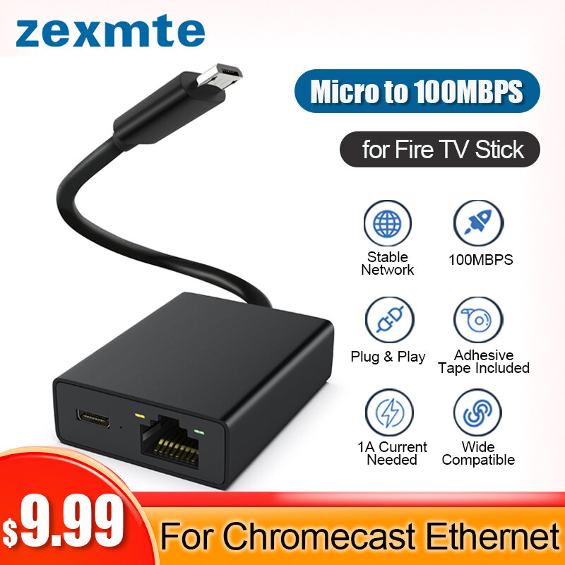 محول إيثرنت Zexmte لنار التلفزيون ، عصا نار ، كروم مصبوب ، جهاز صوت Chromecast ، بطاقة شبكة Micro إلى Mbps لمفتاح إيثرنت Google