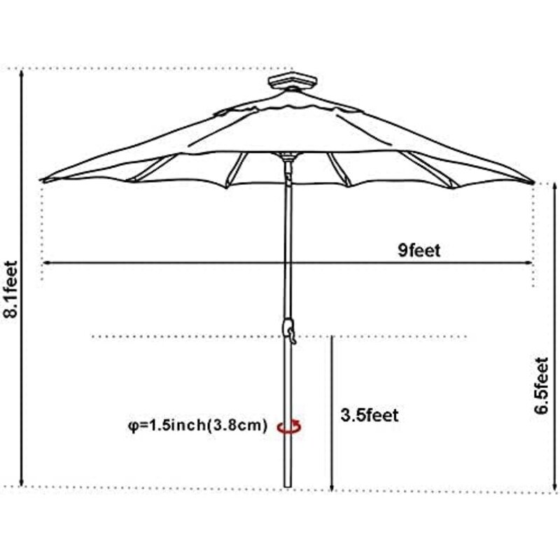 مظلة فناء مع أضواء LED ، مظلات فناء ، مظلة طاولة خارجية ، sumnumbrilلا يتلاشى ، 9 أقدام ، 10 سنوات
