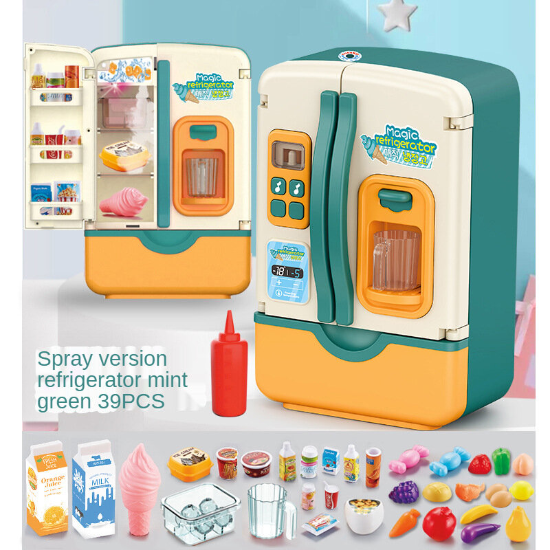 الأطفال التظاهر اللعب اللعب محاكاة الثلاجة الكهربائية مطبخ صغير التظاهر اللعب مع لعبة ضوء رذاذ الثلاجة لعبة أطفال