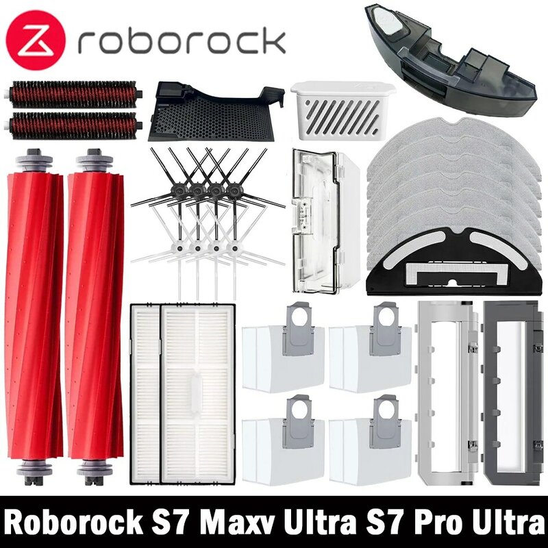 ملحقات Roborock S7 Maxv الترا روبوت فراغ ، فرشاة جانبية رئيسية ، فلتر Hepa ممسحة ، كيس الغبار ، فرشاة تنظيف المتداول