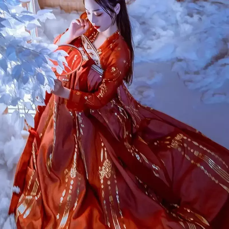 أزياء صينية قديمة للنساء ، ملابس هانفو التقليدية ، أزياء رقص أسرة تانغ ، فستان خرافي شعبي ، ملابس حمراء ، مقاس كبير