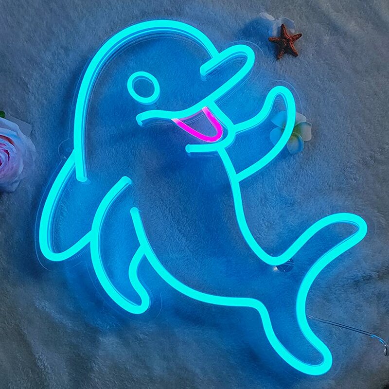 مصباح حائط فني نيون بموجة ذيل الحوت الأزرق ، جمالي USB ، ديكور الغرفة ، هدية لغرفة الطفل ، المنزل ، البار ، الحفلة ، مصابيح LED مضحكة