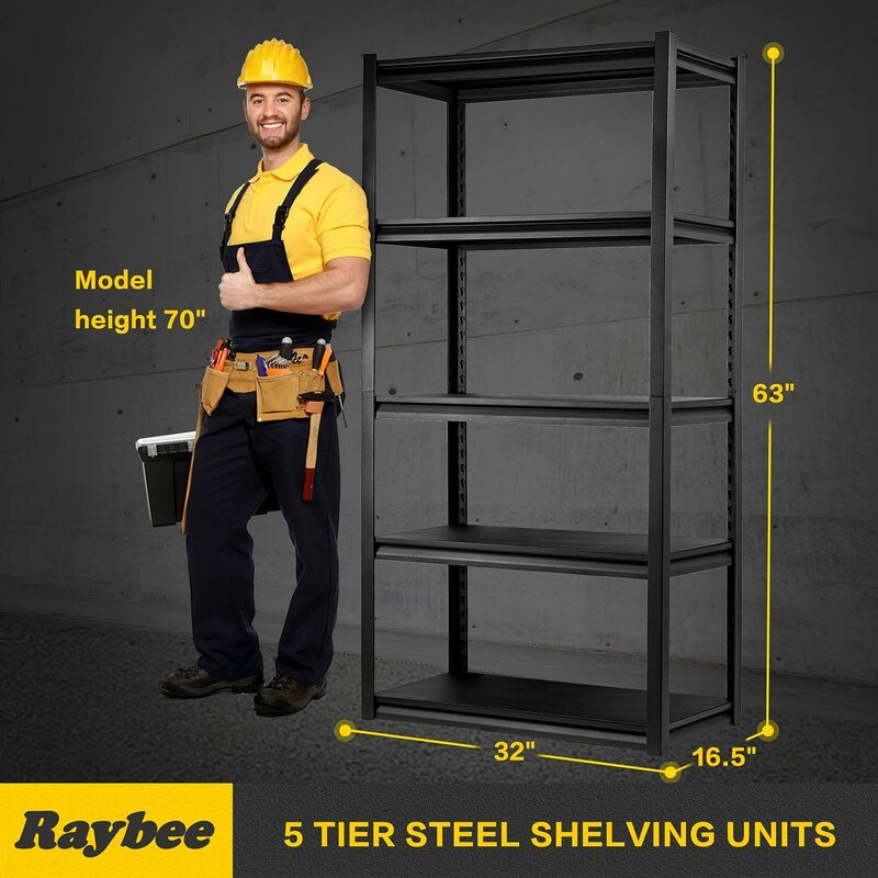 رفوف معدنية ثقيلة لجراج Raybee قابل للتعديل 5-Layer المرآب الجرف عقد 2000LBS الطابق السفلي تخزين الرف رفوف جراج