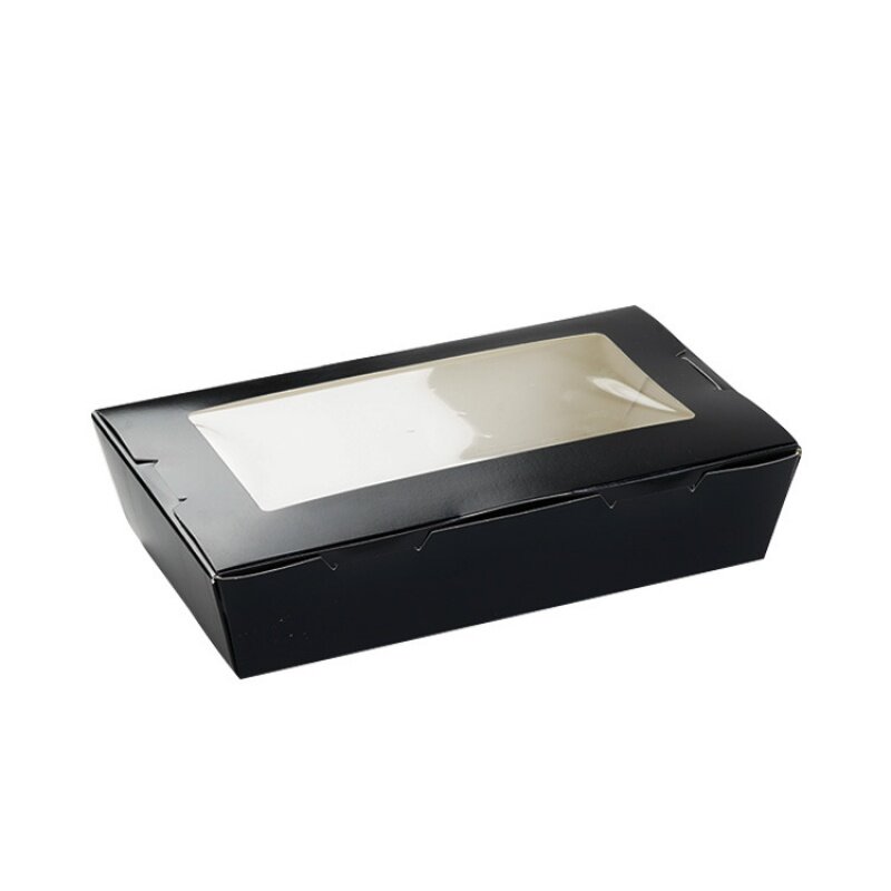 صندوق ورقي هوت دوج مع نافذة ، ورق أسود ، صندوق سلطة ، شعار مخصص مقبول ، منتج مخصص