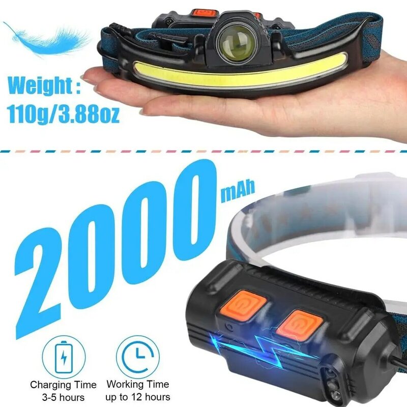 10 واط زوومابلي COB LED كشافات مع استشعار الحركة 6 طرق 270 °/90 ° زاوية قابل للتعديل USB قابلة للشحن الشعلة مصباح يدوي