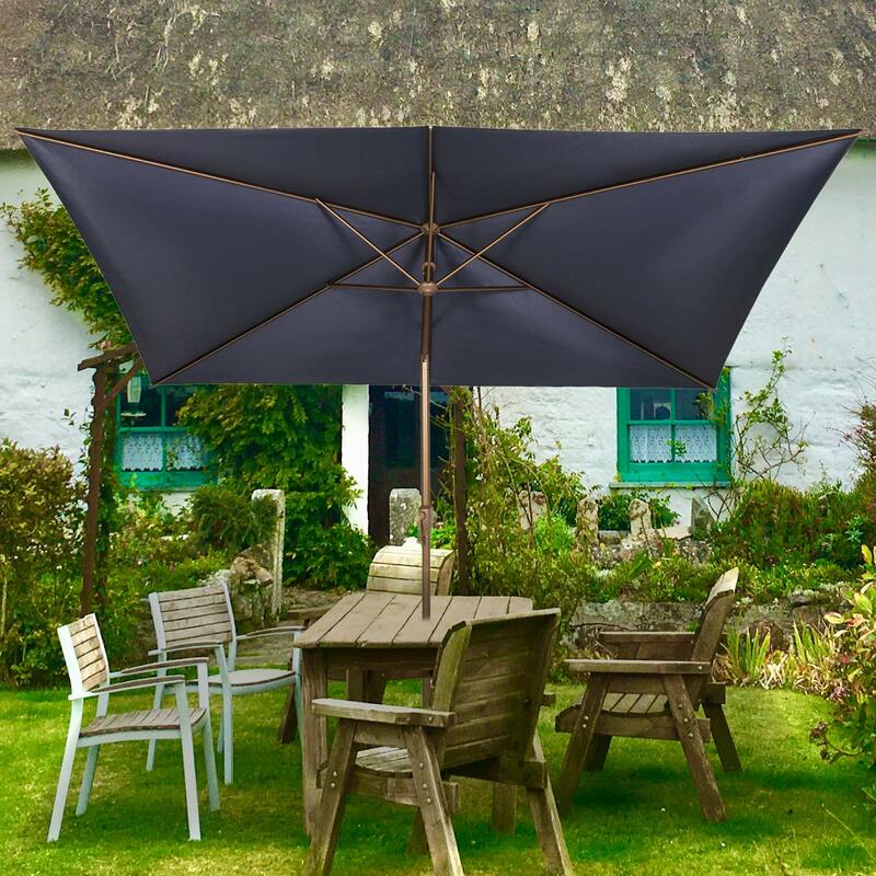 مظلة طاولة خارجية مستطيلة مع كرنك وزر ضغط ، إمالة ، مظلة فناء ، أزرق داكن ، 6.5x10ft