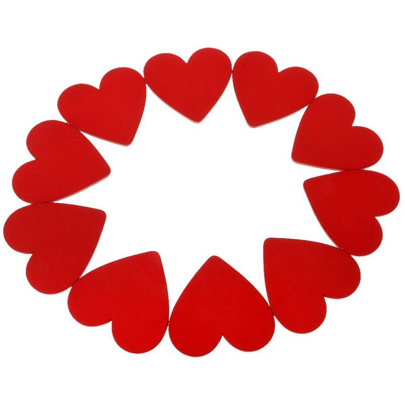 قلوب خشبية حمراء للحرف اليدوية والشرائح والقطع الخشبية لديكور الزفاف 2 × 10