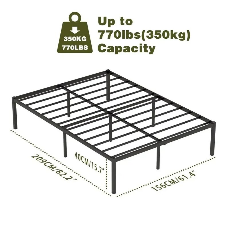 إطار سرير معدني بحجم كوين ، تخزين مرتفع تحت السرير ، 16 بوصة