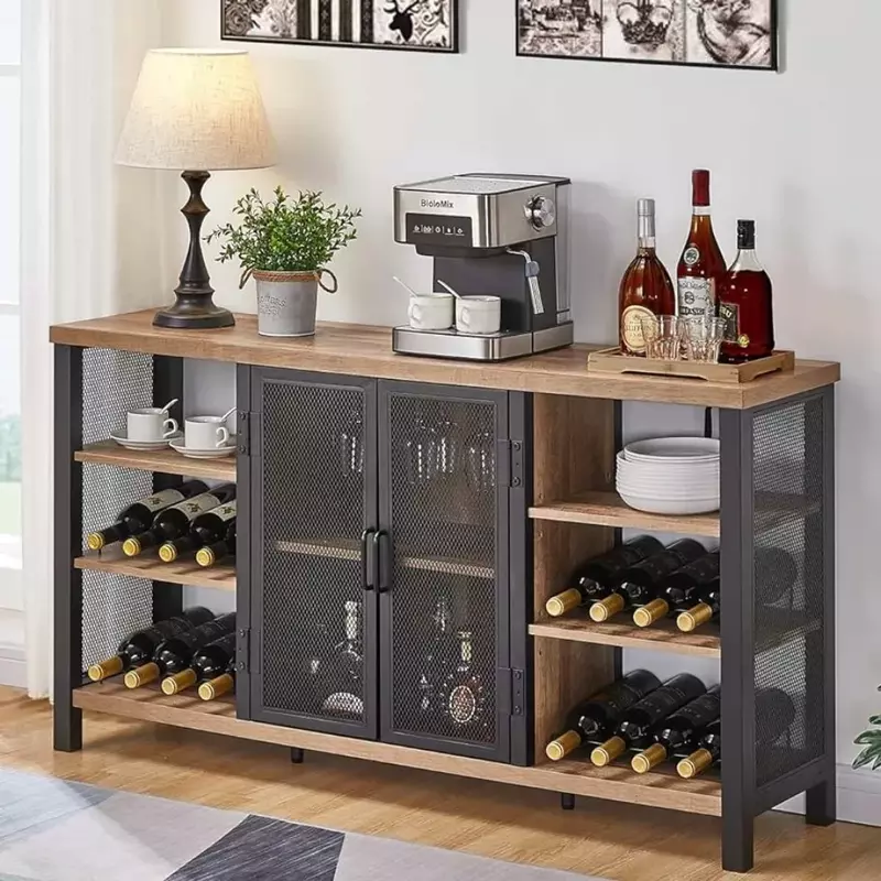 خزانة بار نبيذ صناعية للمشروبات الكحولية والنظارات ، رف النبيذ ، خزانة جانبية معدنية وخزانة بوفيه