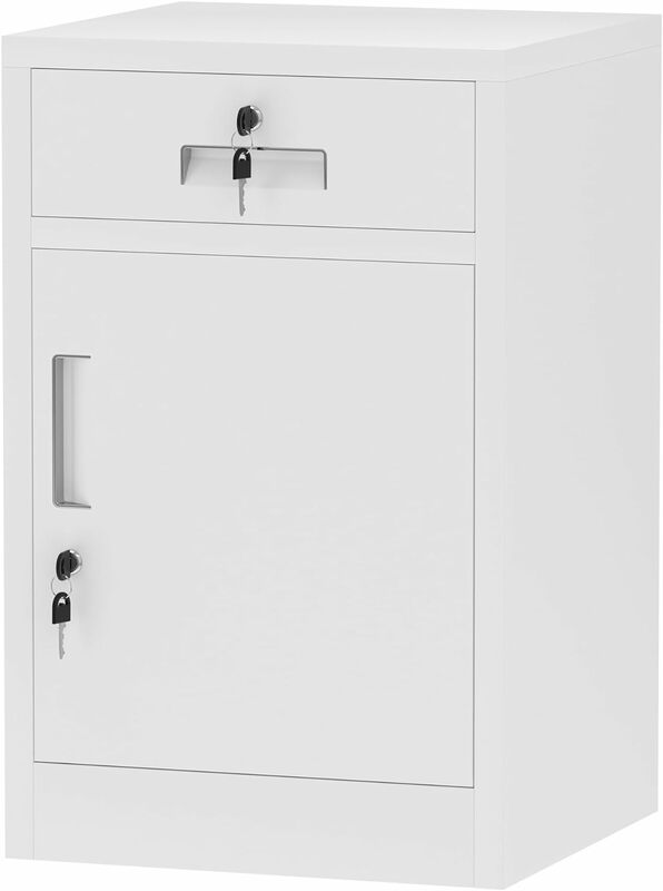JINGUR-خزانة تخزين معدنية مع قفل الباب والدرج ، صندوق درج قابل للقفل مع رف قابل للتعديل للمنزل والمكتب وغرفة النوم