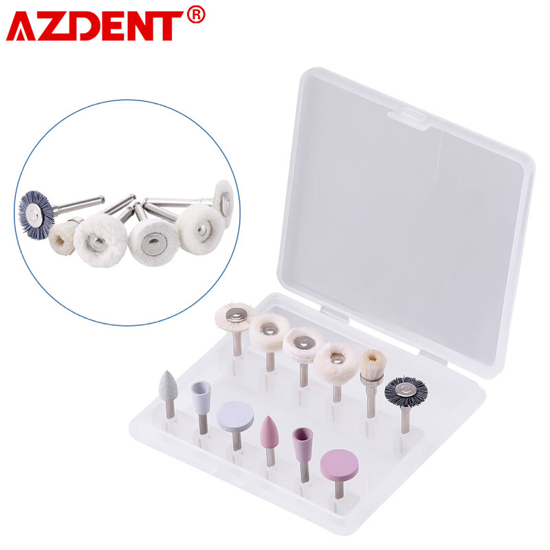 AZDENT-مجموعة الملمع الأسنان للقبضة منخفضة السرعة ، مجموعة طبيب الأسنان المركبة ، الخزف طب الأسنان ، الأسنان الطبيعية ، طلاء الأظافر ، 12 قطعة لكل صندوق