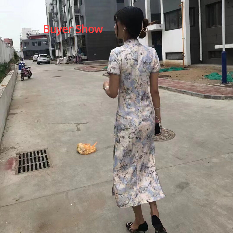 المرأة تحسين القديمة شنغهاي تشيباو تحسين الراقية مزاجه الراقية المرأة طويلة الرجعية الصينية الصيف شيونغسام جديد 2023